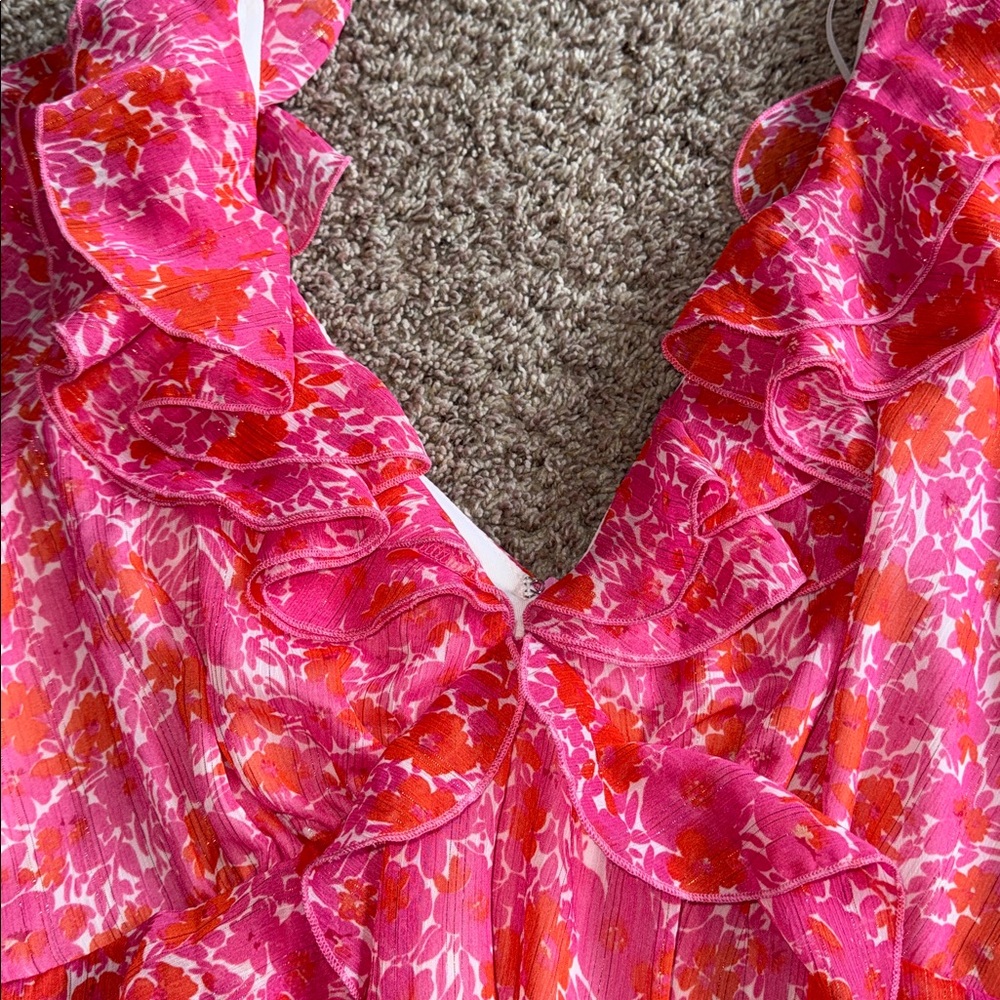 Aakaa pink and orange floral long sleeve mini dress size large - Picture 2 of 6
